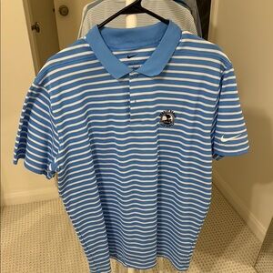 Nike Pebble Beach Golf Club Light Blue and White Striped Polo
